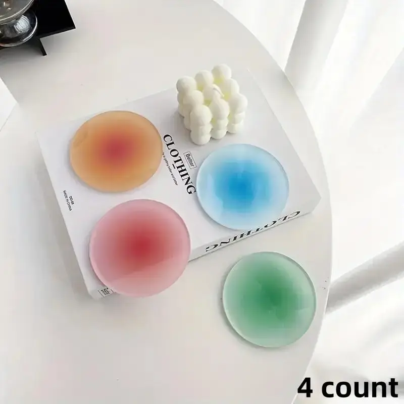 Colorful Gradient Acrylic Coaster, 4 Counts/set Round Heat Resistant Non-slip Coaster, Decorative Coaster for Home Kitchen Di...