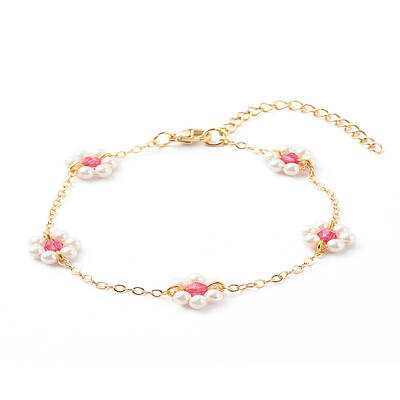 Shell Pearl & Acrylic Beads Flower Link Bracelets