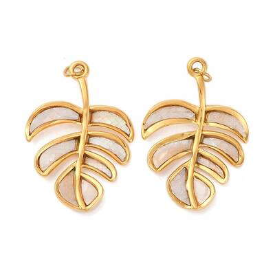 304 Stainless Steel Pave Natural Shell Pendants