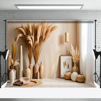 Aperturee Warm Quiet Room Beige Boho Photography Backdrop