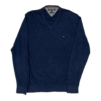Tommy Hilfiger V-Neck Jumper - Medium Navy Cotton Blend