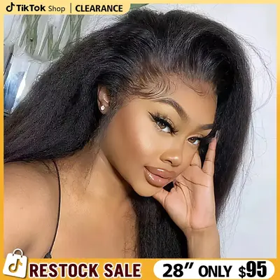 200% Density 13x6 Kinky Straight Lace Front Wigs Human Hair Pre Plucked 13x6 HD Transparent Frontal Wigs Real Human Hair Wig ...