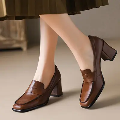 CHIKO Sheriann Square Toe Block Heels Loafers Shoes