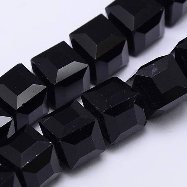 Faceted Cube Shaped Crystal Glass Beads Strands