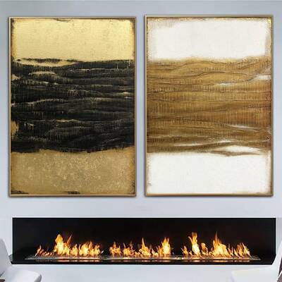 Large Abstract Diptych Painting On Canvas In Gold, Black And White Colors Acrylic Painting Set Of 2 Textured Wall Decor | BET...
