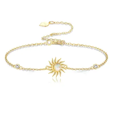14K Gold Cubic Zirconia & Opal Sun Bracelet for Women