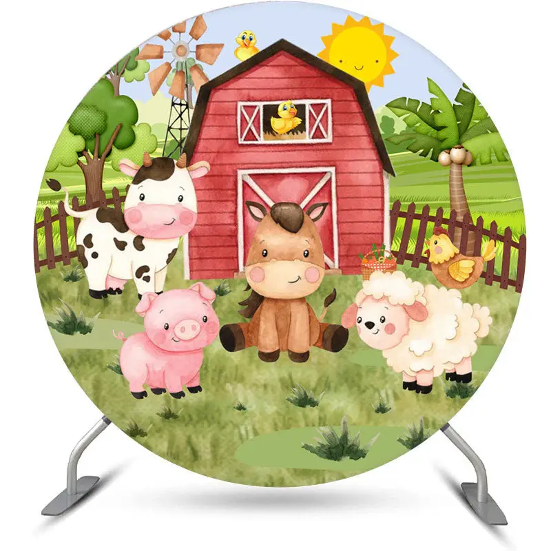 Aperturee Circle Farm House And Animals Round Birthday Backdrop Kit | Birthday Round Backdrop Cover | Round Backdrop Cover Di...