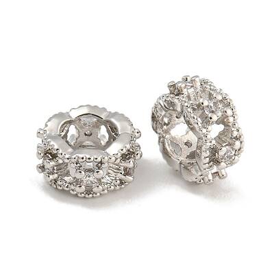 Rack Plating Brass Micro Pave Clear Cubic Zirconia Beads