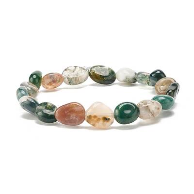 Natural Moss Agate Nuggets Beads Stretch Bracelet