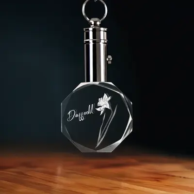 2D Memory Crystal™ - Pre-Design Keychain - Octagon - March Daffodil-Medium