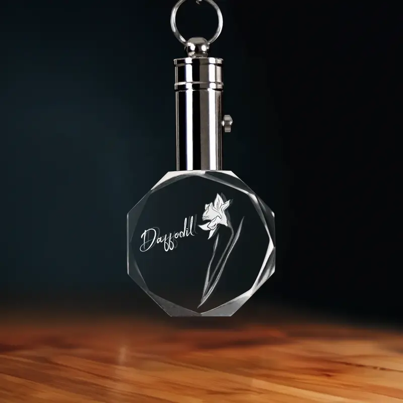 2D Memory Crystal™ - Pre-Design Keychain - Octagon - March Daffodil-Medium