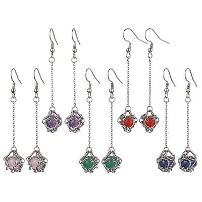 Natural Mixed Gemstone Dangle Earrings
