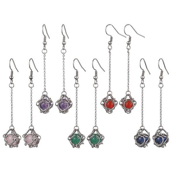 Natural Mixed Gemstone Dangle Earrings