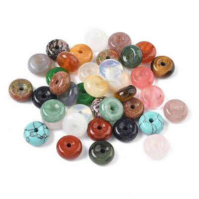 Natural & Synthetic Mixed Gemstone Donut/Pi Disc Charms