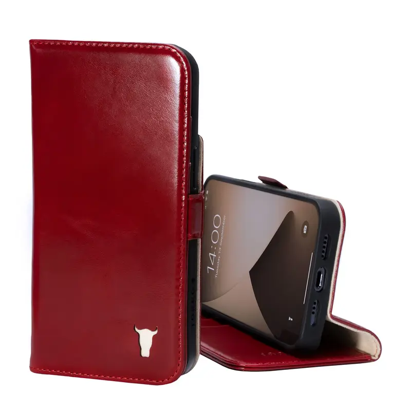 Apple iPhone 14 Pro Max Leather Wallet Case (with Stand function) - Red