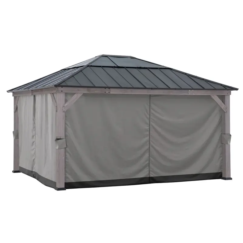 SUNJOY Outdoor Replacement Curtains for 13 ft. × 15 ft. Wood-Framed Gazebos - Gray