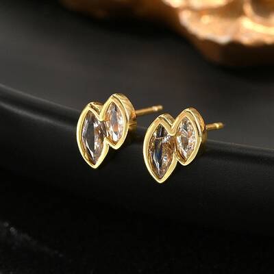 Double Horse Eye Brass Micro Pave Clear Cubic Zirconin Stud Earrings