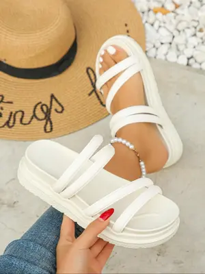 Women's Fashionable Plain Color Platform Sandals, Casual Versatile Sandals for Summer, Lightweight Breathable Comfortable Sho...