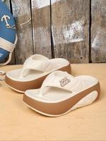 Women's Fashionable Letter Label Design Platform Slippers, Casual Comfortable Flip Flops for Summer, Lightweight Breathable S...