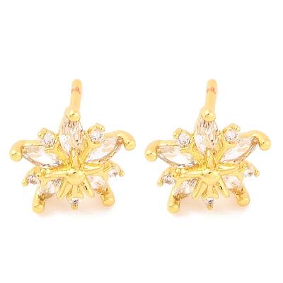 Brass Micro Pave Clear Cubic Zirconia Stud Earrings for Women