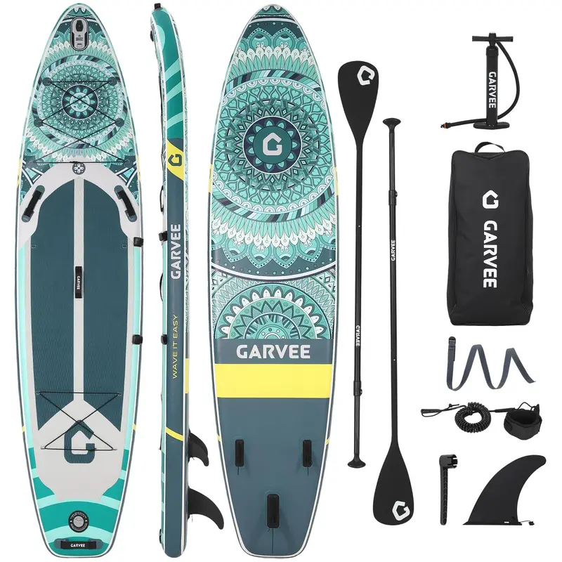 Garvee Wide Stable Inflatable Upright Paddle Board for Adults & Youth – Non-Slip EVA Deck, Lightweight, Built-in Camera Mou...