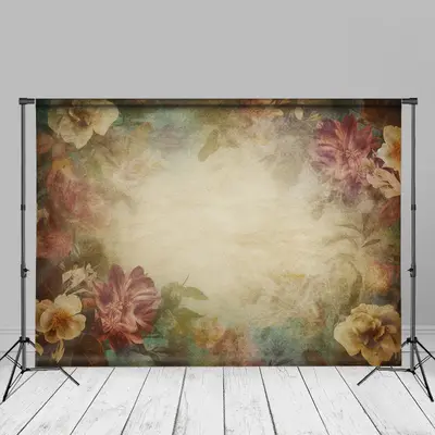 Retro White Floral Faded Blue Maternity Photo Backdrop - Aperturee