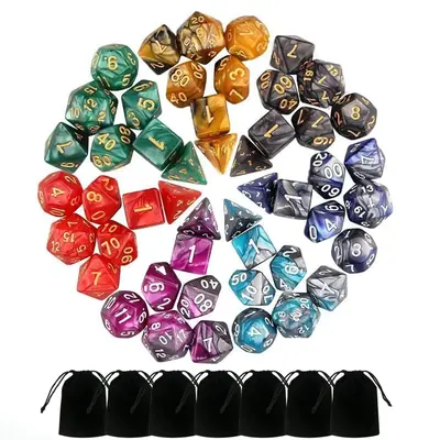 49 Packs DND Dice Set, 7 Sets Polyester D&D Dice with 7 Pouches for Dungeons & Dragons, D&D Dice with Bags for RPG DND MTG D4...