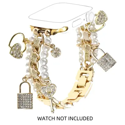 Fashion Watch Band with Unique Pendant, Replacement Smartwatch Strap with Chain Charms for Apple Watch Series 10 9 8 7 6 5 4 ...
