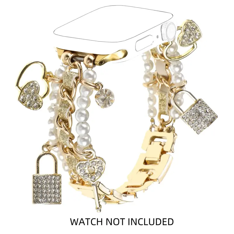 Fashion Watch Band with Unique Pendant, Replacement Smartwatch Strap with Chain Charms for Apple Watch Series 10 9 8 7 6 5 4 ...