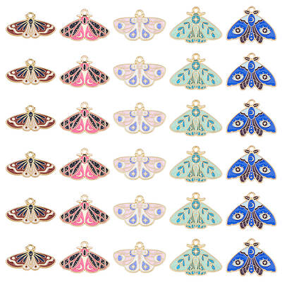 30Pcs 5 Styles Alloy Enamel Pendants