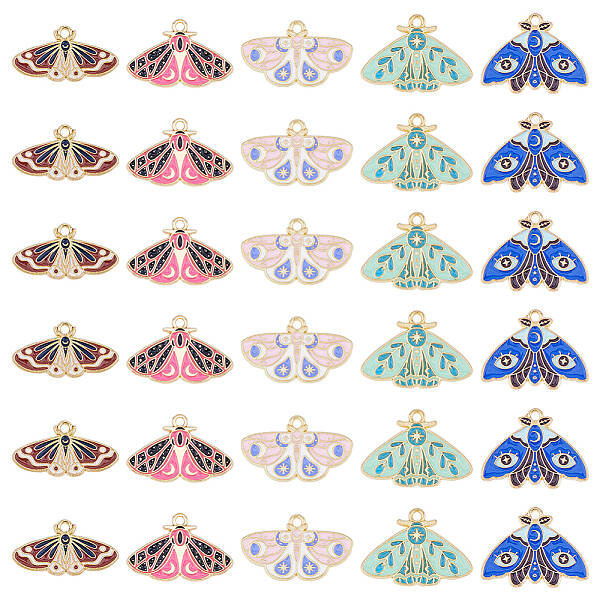 30Pcs 5 Styles Alloy Enamel Pendants