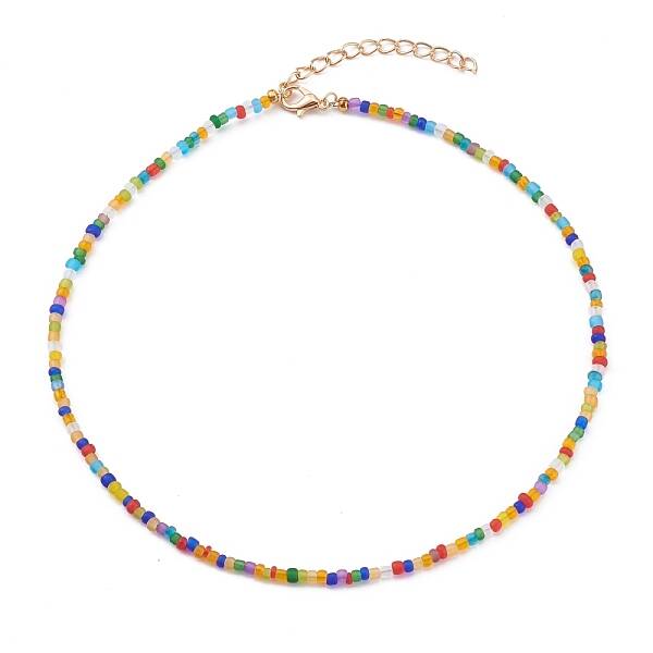 Round Transparent Frosted Glass Seed Beaded Necklaces