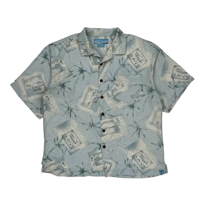 Bermuda Bay Hawaiian Shirt - Large Blue Silk