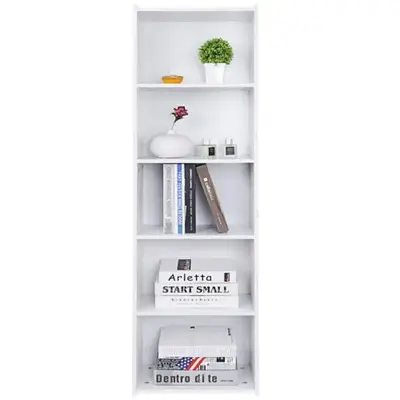 JupiterForce 5-Tier Reversible White Open Shelf Bookcase Bookcase Bookshelf Storage Home