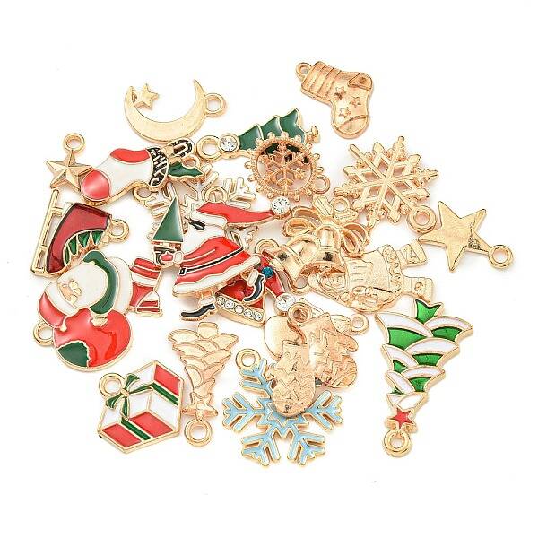 20Pcs Christmas Theme Alloy Enamel Pendants