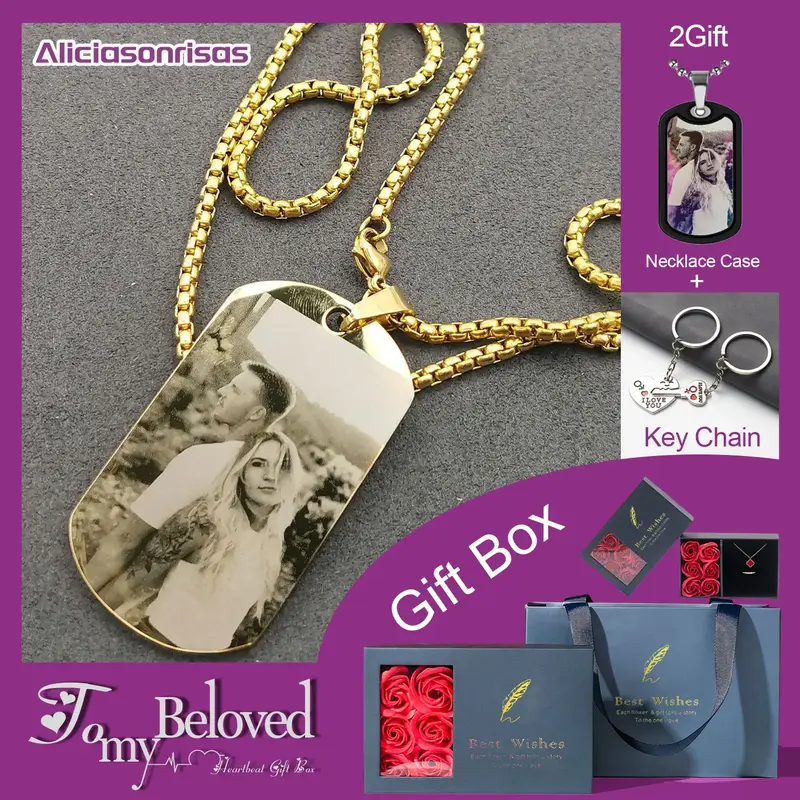 (Send Photo and Text to us by Message) Customized Stainless Steel Necklace Photo Text Personalized Engraving Dog Tag Stunning...
