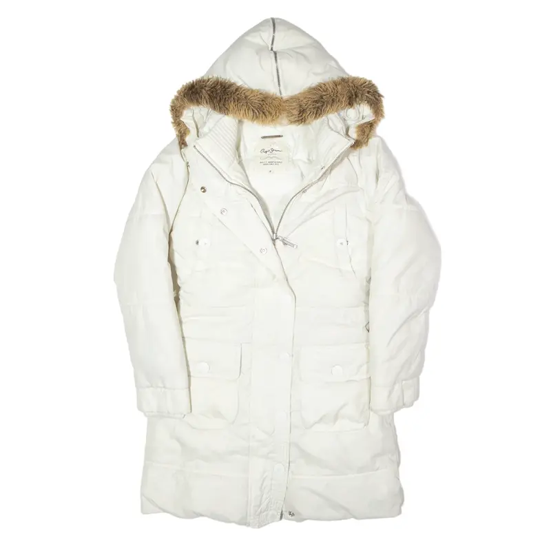 PEPE JEANS Down Insulated Parka Style Puffer Coat White Womens S