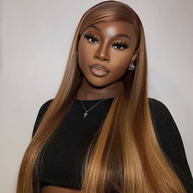 Blonde Highlight Silky Straight Glueless Closure Wig 5x5 HD Lace Wear and Go Wig