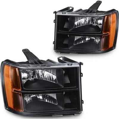 YITAMOTOR® 07-13 GMC Sierra 1500/07-14 Sierra 2500HD 3500HD Headlight Assembly Headlamps Black Housing Amber Reflector