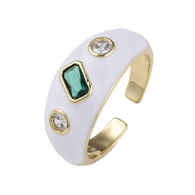 Cubic Zirconia Open Cuff Ring with Enamel