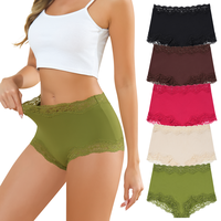 LEVAO Boy Shorts Underwear for Women Lace Full Covreage Boxer Briefs Pantie 5 Pack S-XL