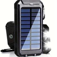 10000mAh Portable Solar Power Bank, 1 Count Solar Powered Power Bank with Dual LED Flashlights & Compass, Outdoor Emergency U...