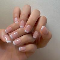 French Style Fake Nails, 24pcs Short Square False Nails, Full Cover Press on Nails Stick on Nails Glue on Nails, Short Nails ...