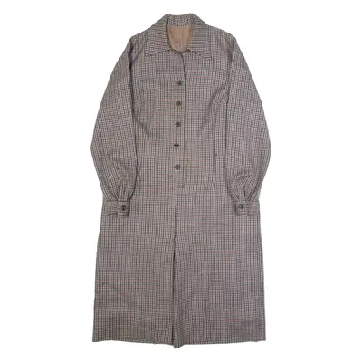 Womens Tea Dress Brown Wool Houndstooth Long Sleeve Midi L