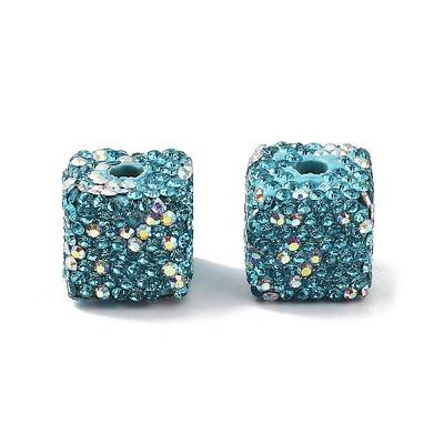 Cube Shape Polymer Clay Rhinestone Beads