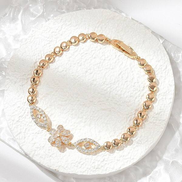 Brass Micro Pave Cubic Zirconia Link Chain Bracelets