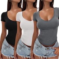 Encolax Womens 3 Piece Short Sleeve Shirts Basic Going Out Tops Slim Fit Crop Tops 2025 Y2k Clothes