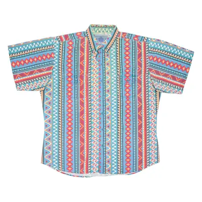 AMERICAN HERO Mens Denim Shirt Blue Crazy Pattern XL