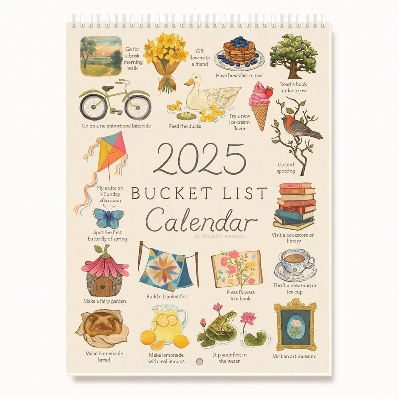 2025 Bucket List Calendar | Brooklyn Swenson Bucket List Calendar, 2025 Wall Calendar, 2025 Art Calendar
