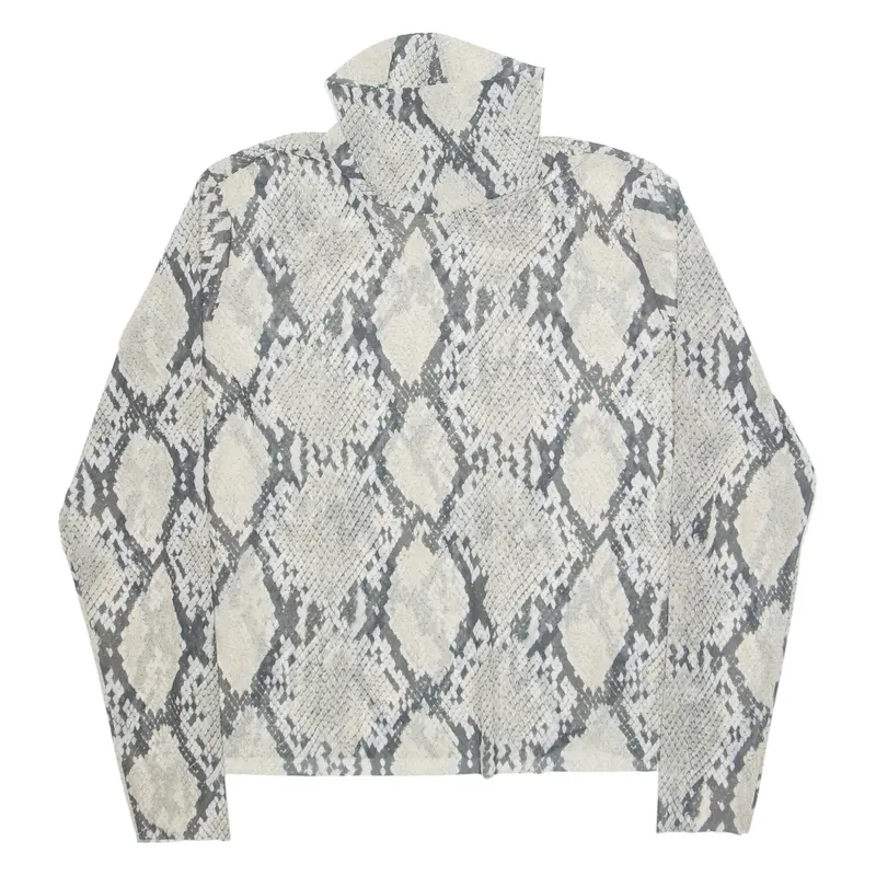 H&M Sheer Snake Womens Printed Top Cream High Neck Long Sleeve Animal Print 2XL